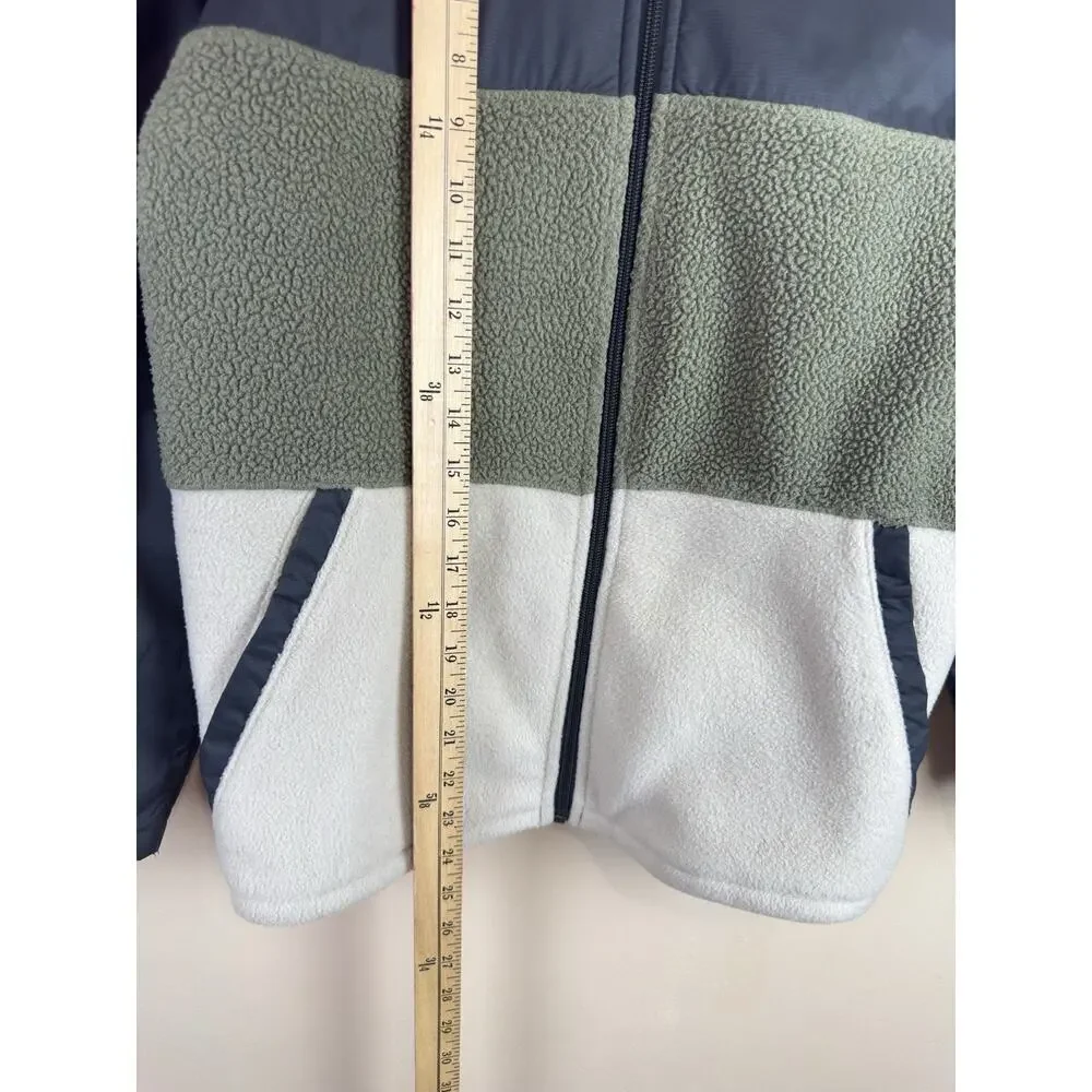 Columbia Boys Steens Mountain Hooded Fleece Jacket Large 14-16, Grey & Khaki